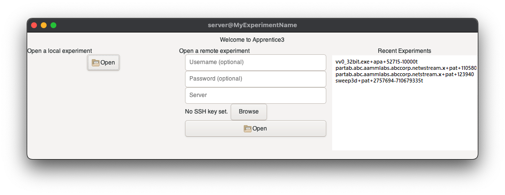 Experiment Chooser screen